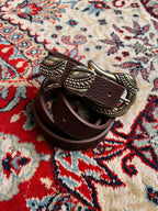Cowboy Boho Brown Leather Belt with Engraved Metal Buckle
