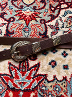 Cowboy Boho Brown Leather Belt with Engraved Metal Buckle