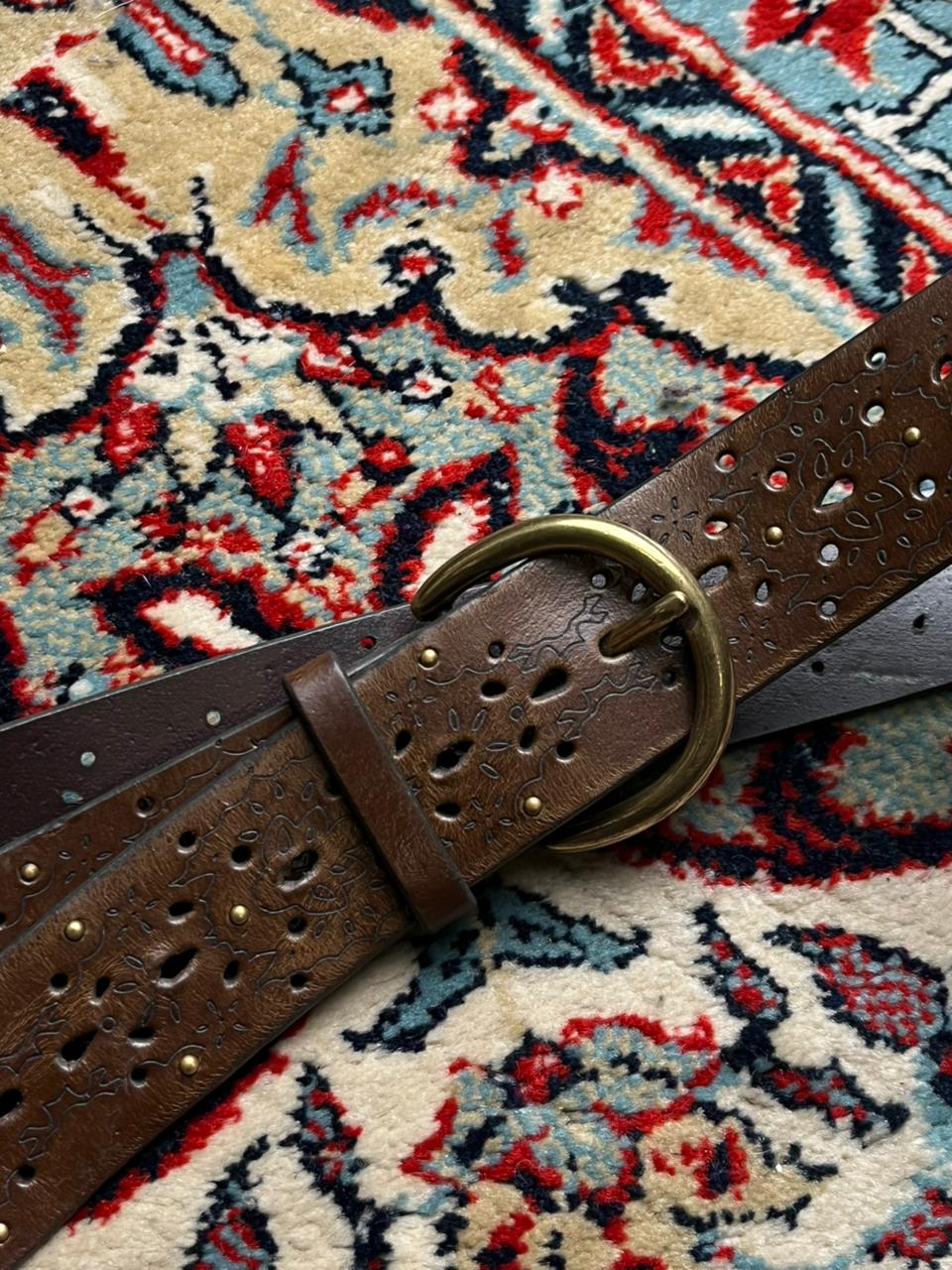 Vintage Brown Leather Laser Cut Out Studded Belt