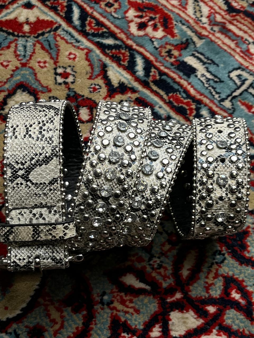 Vintage Faux Snakeskin Studded Rhinestone Belt