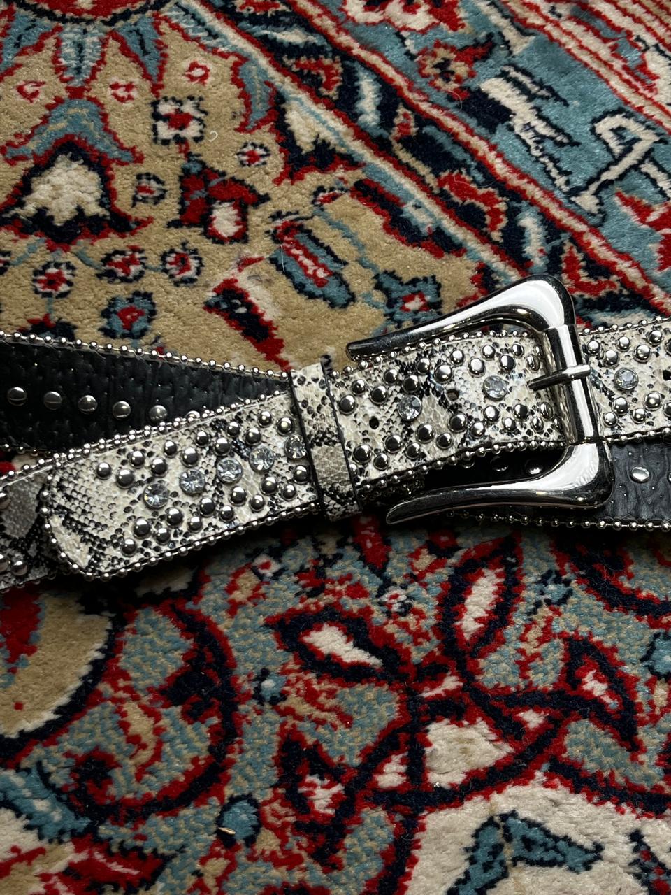 Vintage Faux Snakeskin Studded Rhinestone Belt
