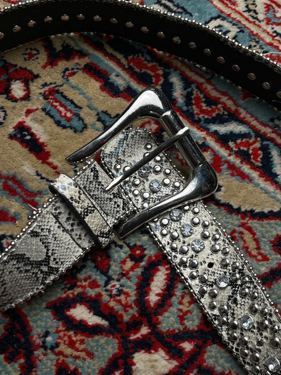 Vintage Faux Snakeskin Studded Rhinestone Belt
