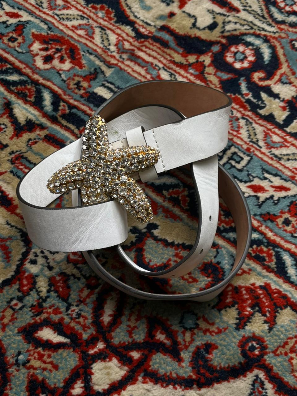 MICHAEL KORS WHITE LEATHER STARFISH RHINESTONE CRYSTAL BELT
