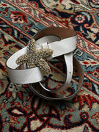 MICHAEL KORS WHITE LEATHER STARFISH RHINESTONE CRYSTAL BELT