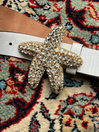 MICHAEL KORS WHITE LEATHER STARFISH RHINESTONE CRYSTAL BELT