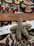 MICHAEL KORS WHITE LEATHER STARFISH RHINESTONE CRYSTAL BELT
