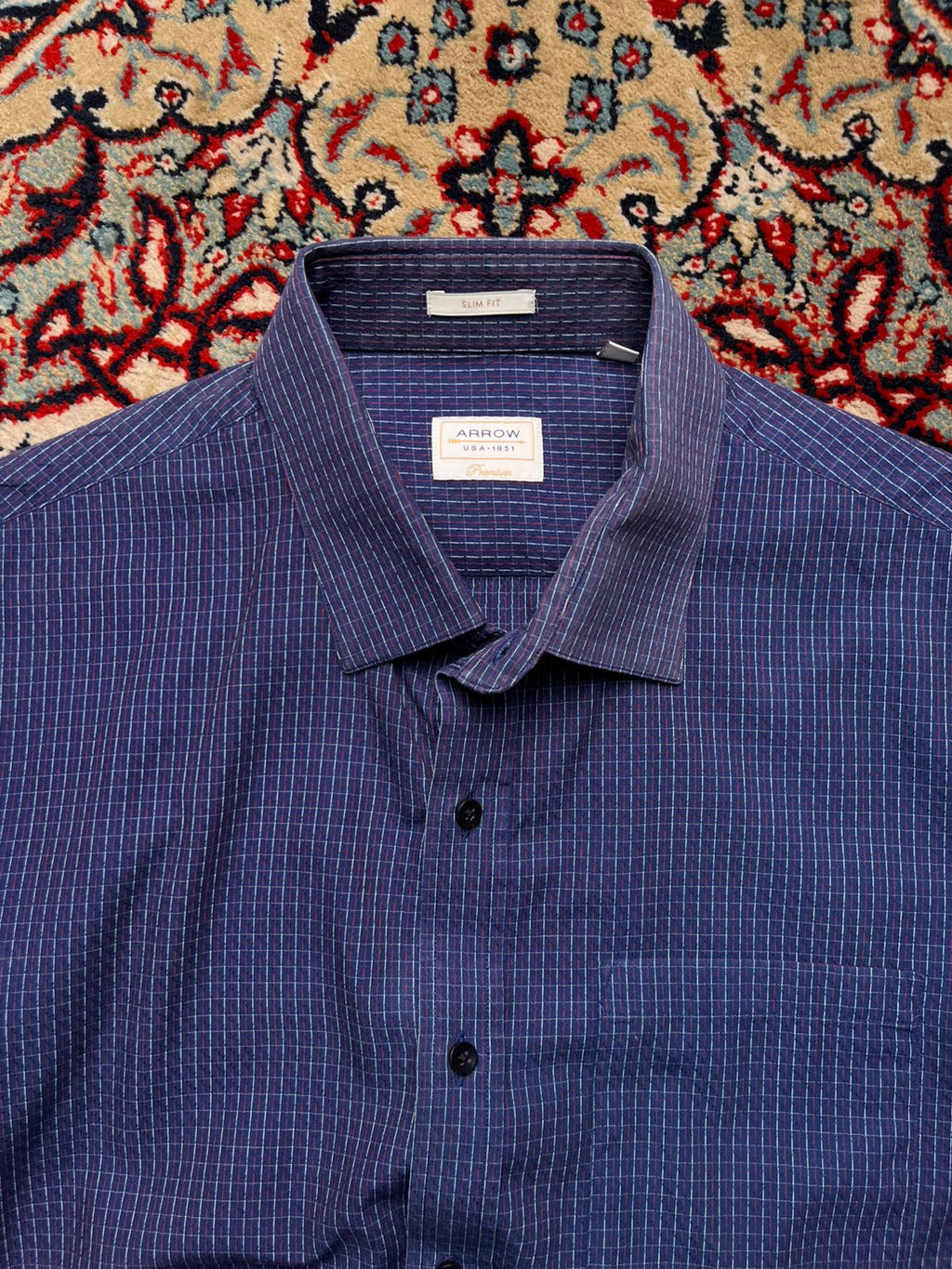 ARROW USA 1851 Blue Grid Slim Fit BUTTON DOWN SHIRT