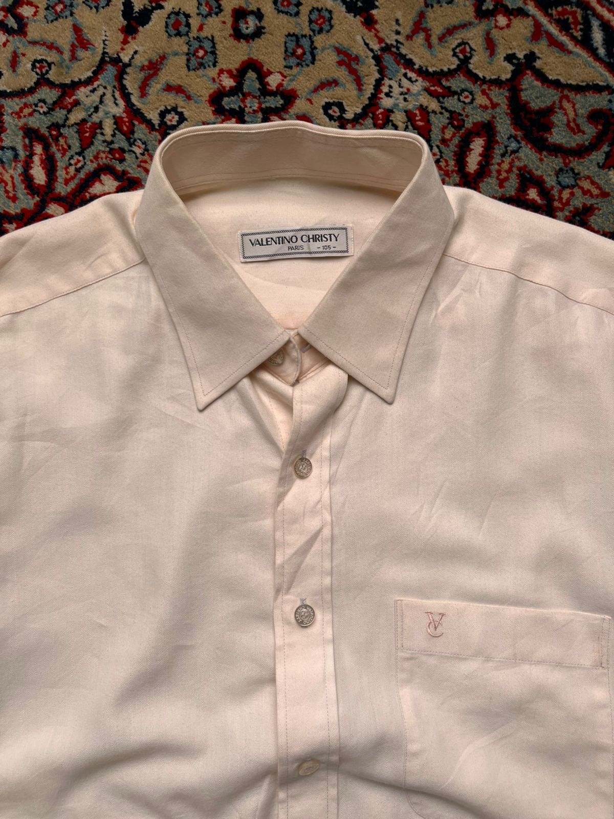 VALENTINO CHRISTY Paris Cream Herringbone BUTTON DOWN SHIRT