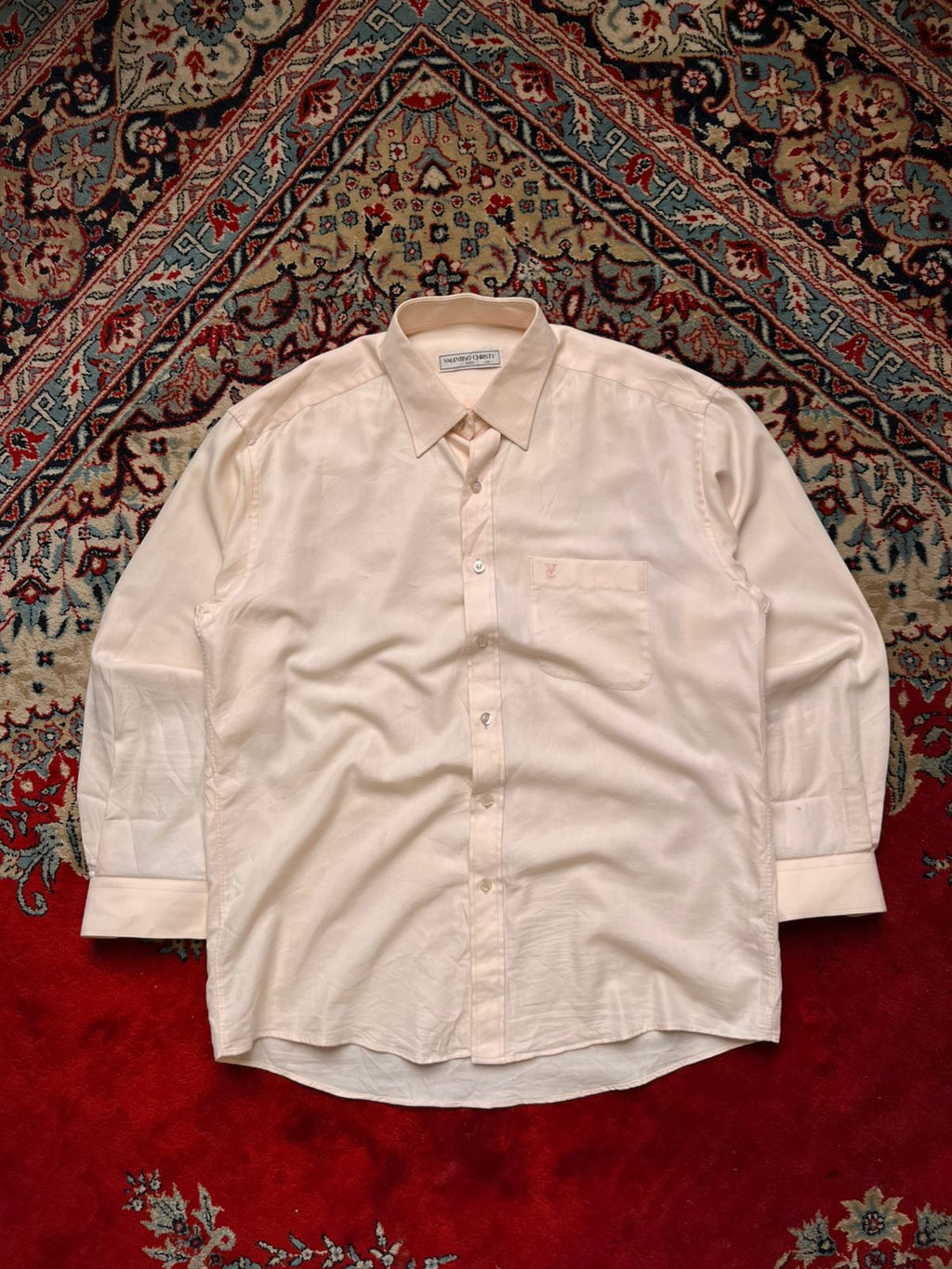 VALENTINO CHRISTY Paris Cream Herringbone BUTTON DOWN SHIRT