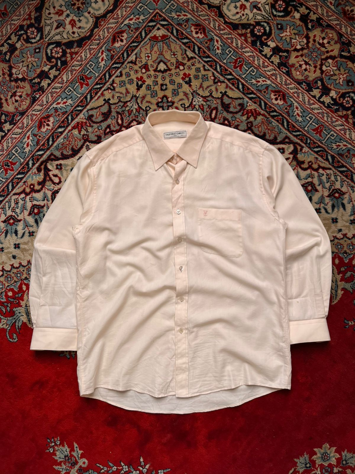 VALENTINO CHRISTY Paris Cream Herringbone BUTTON DOWN SHIRT