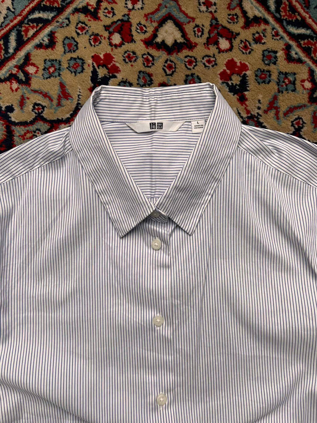 UNIQLO Blue White Striped Cotton Slim Fit BUTTON DOWN WOMEN SHIRT