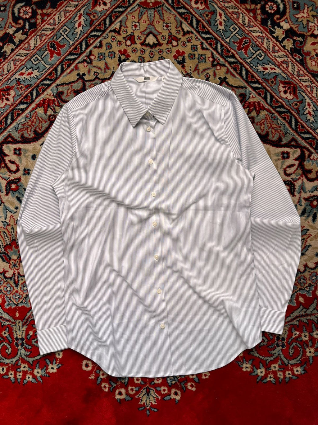 UNIQLO Blue White Striped Cotton Slim Fit BUTTON DOWN WOMEN SHIRT