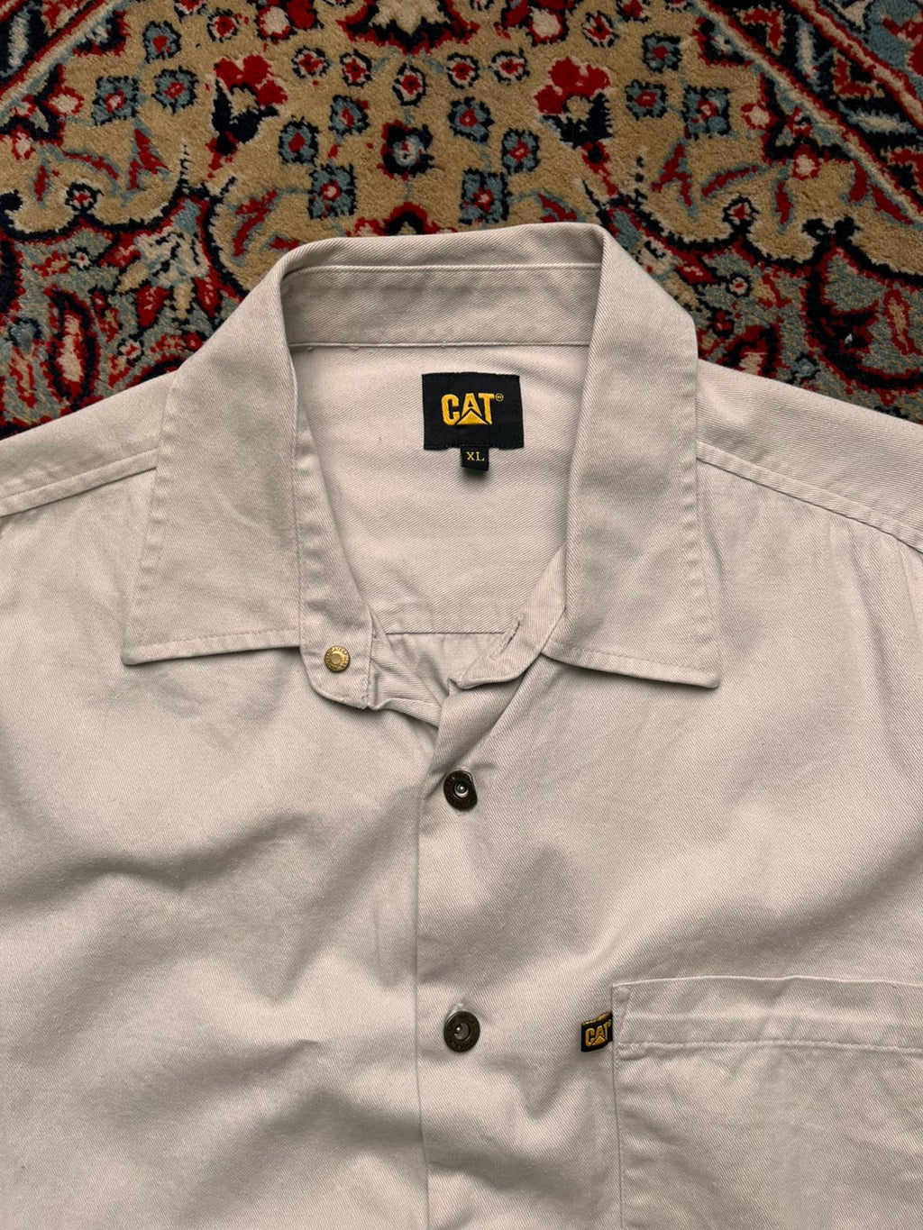 CATERPILLAR CAT Workwear Beige Cotton Canvas BUTTON DOWN SHIRT