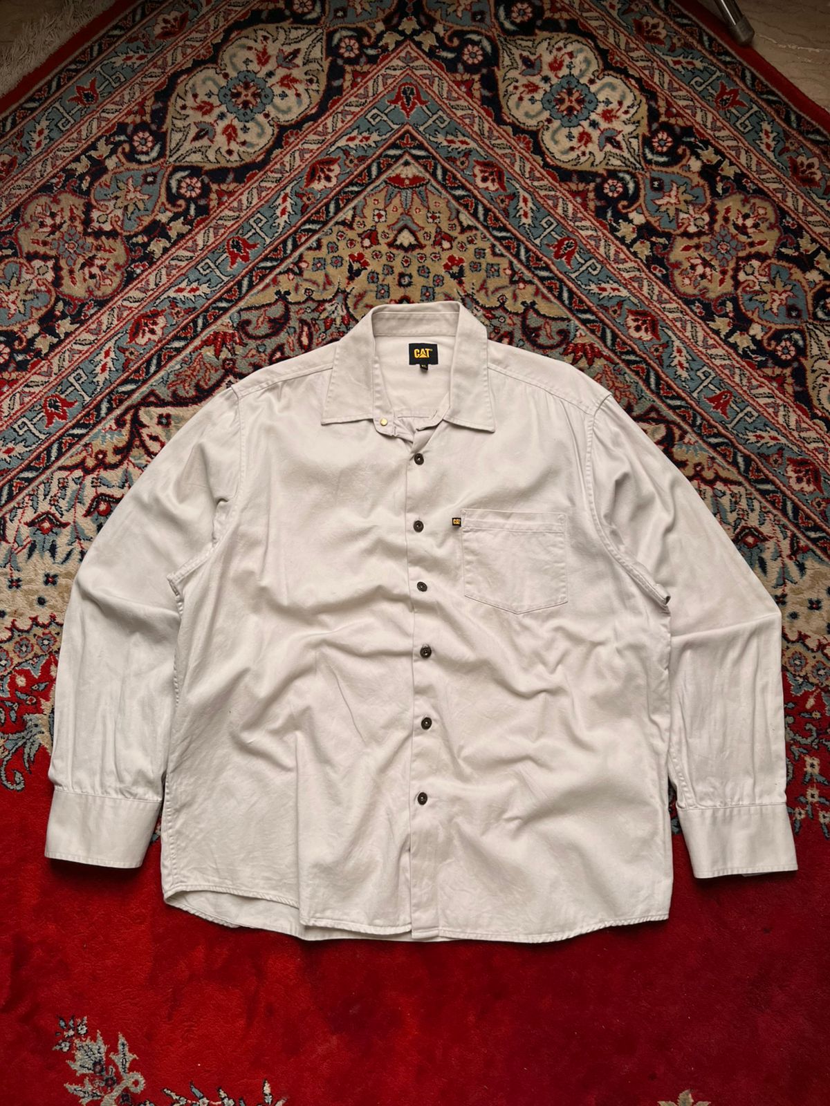 CATERPILLAR CAT Workwear Beige Cotton Canvas BUTTON DOWN SHIRT