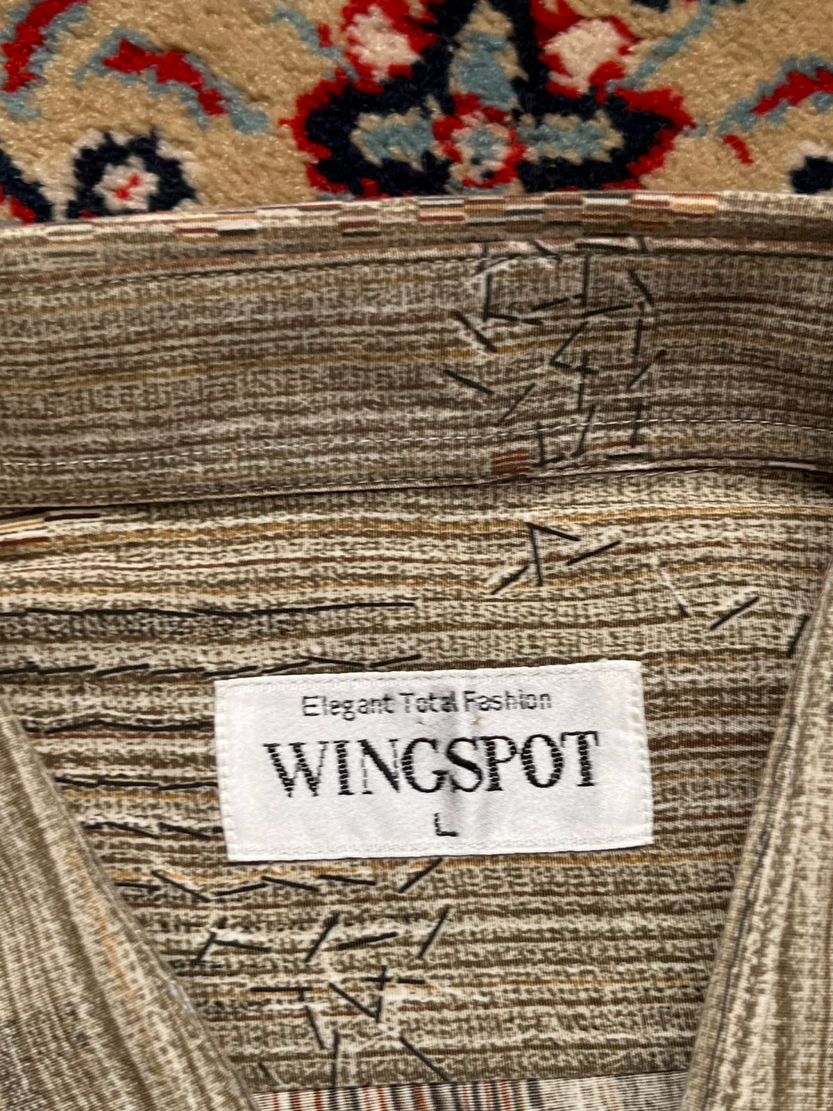 Vintage WINGSPOT Elegant Abstract Textured Silk Feel BUTTON DOWN SHIRT