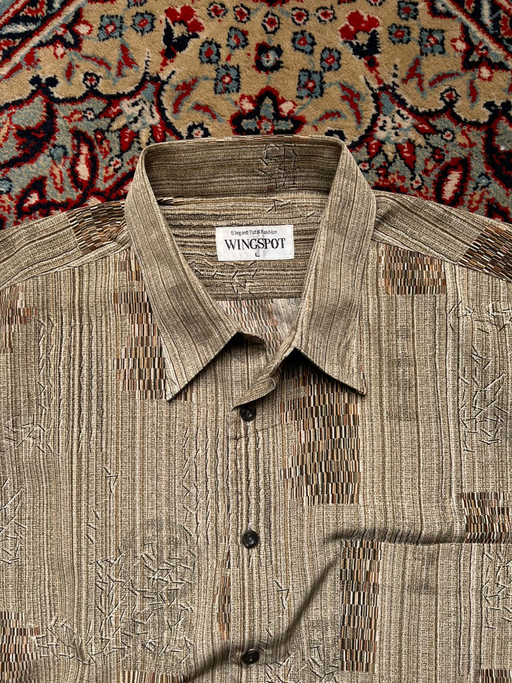 Vintage WINGSPOT Elegant Abstract Textured Silk Feel BUTTON DOWN SHIRT