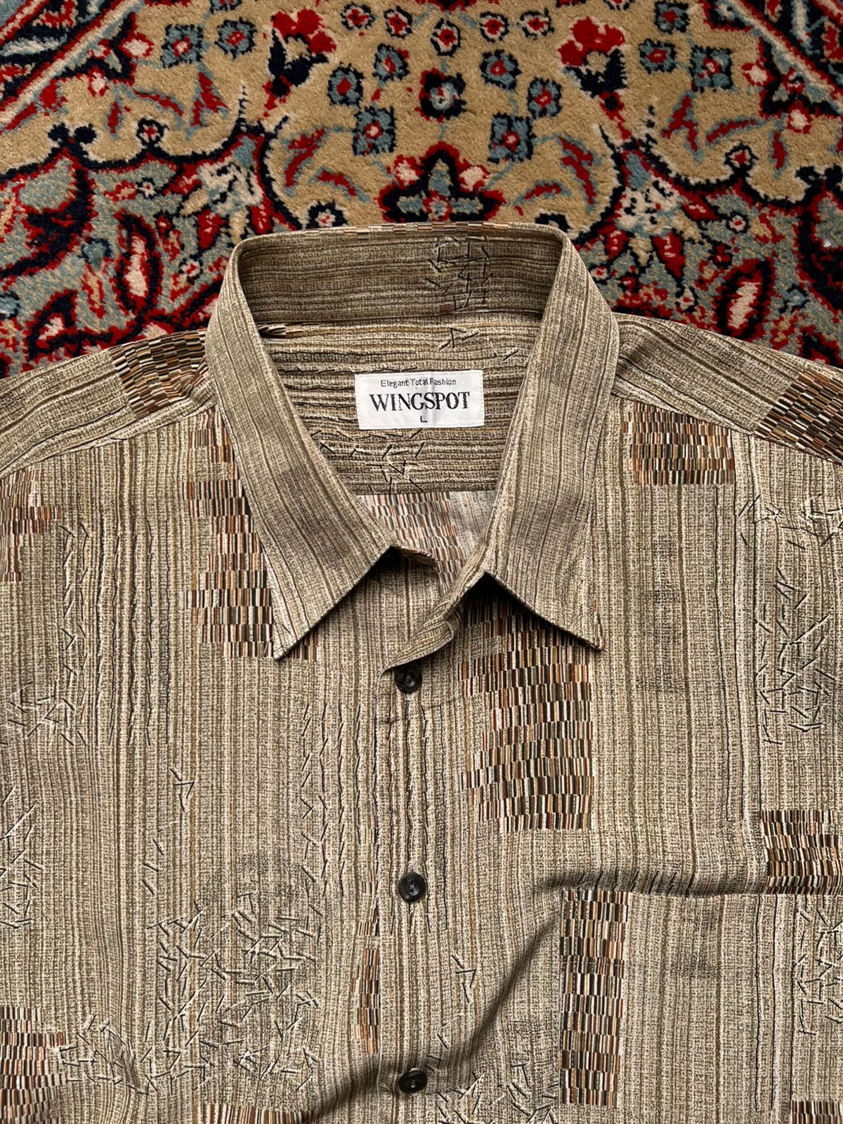 Vintage WINGSPOT Elegant Abstract Textured Silk Feel BUTTON DOWN SHIRT