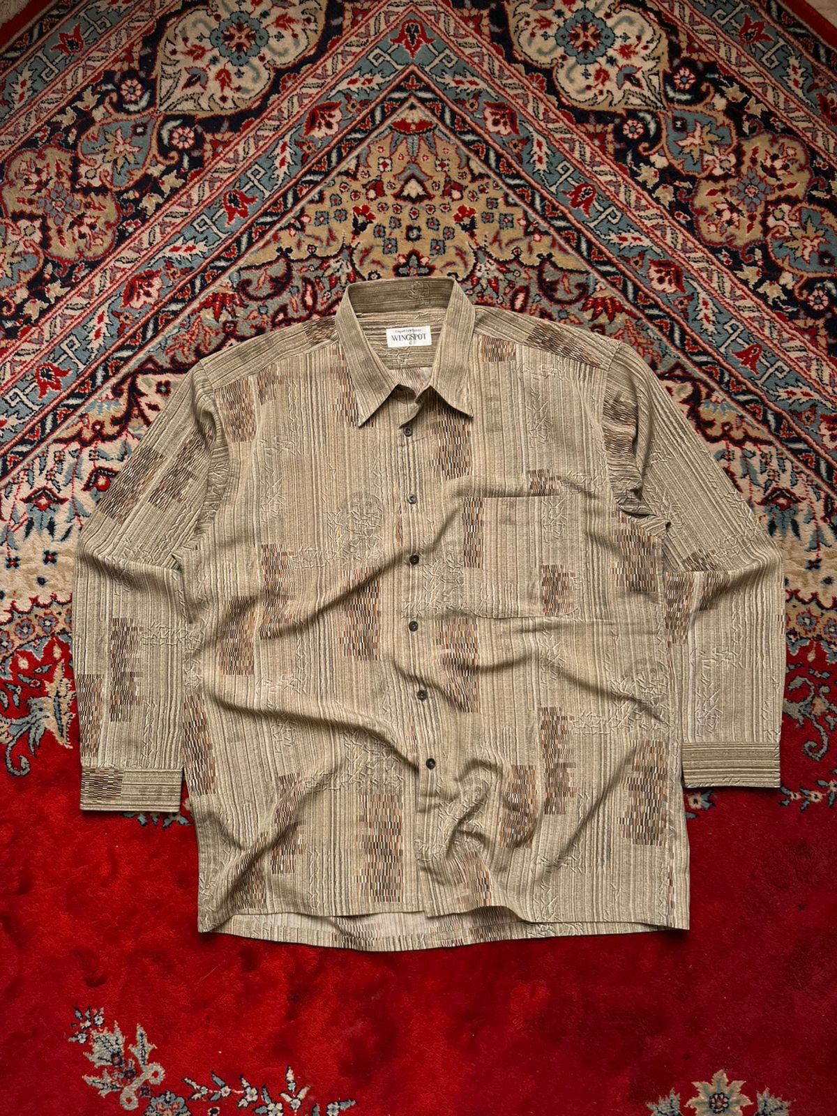 Vintage WINGSPOT Elegant Abstract Textured Silk Feel BUTTON DOWN SHIRT