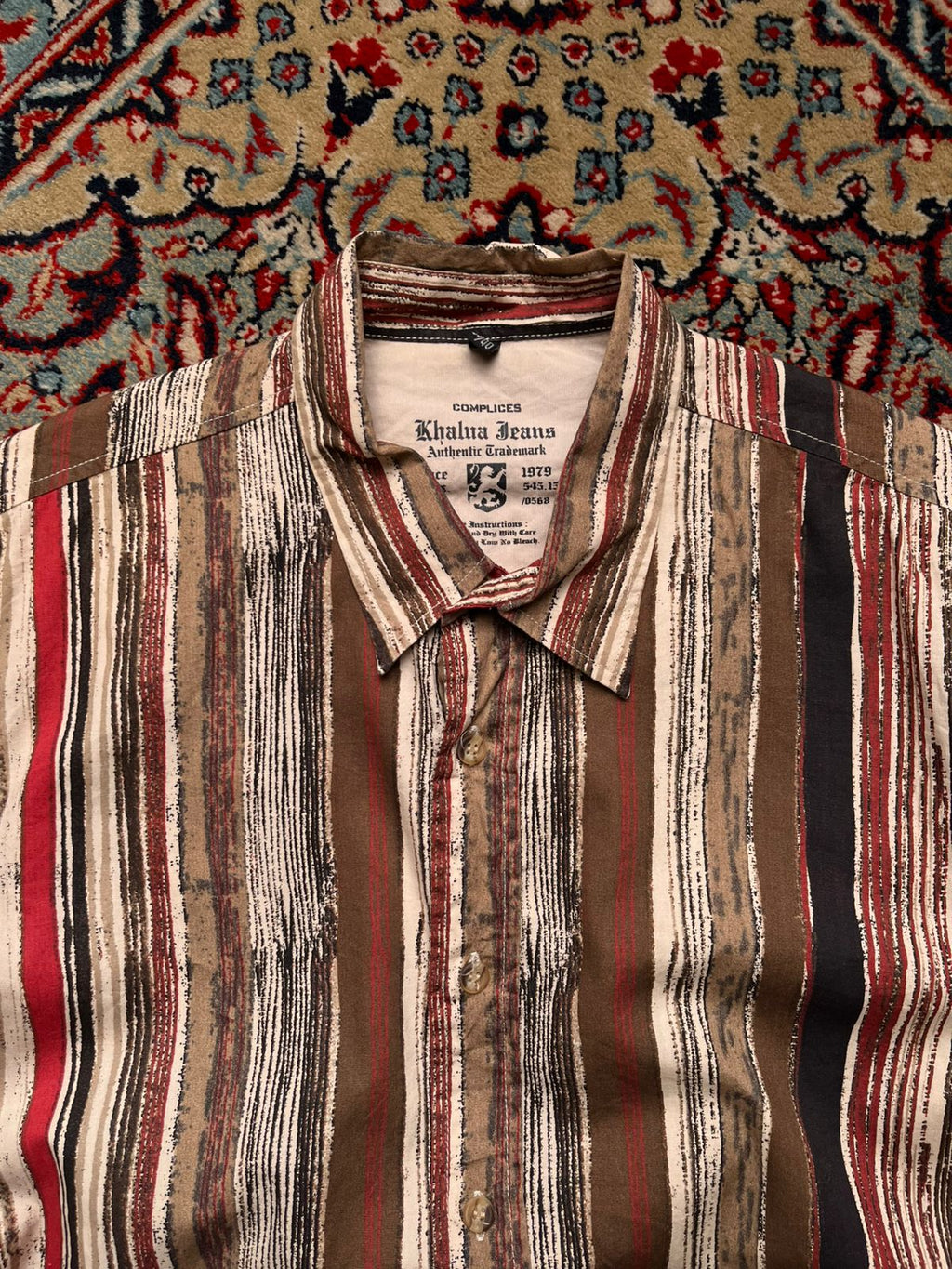 Vintage COMPLICES Khalua Jeans Vertical Earth Tone Stripe BUTTON DOWN SHIRT
