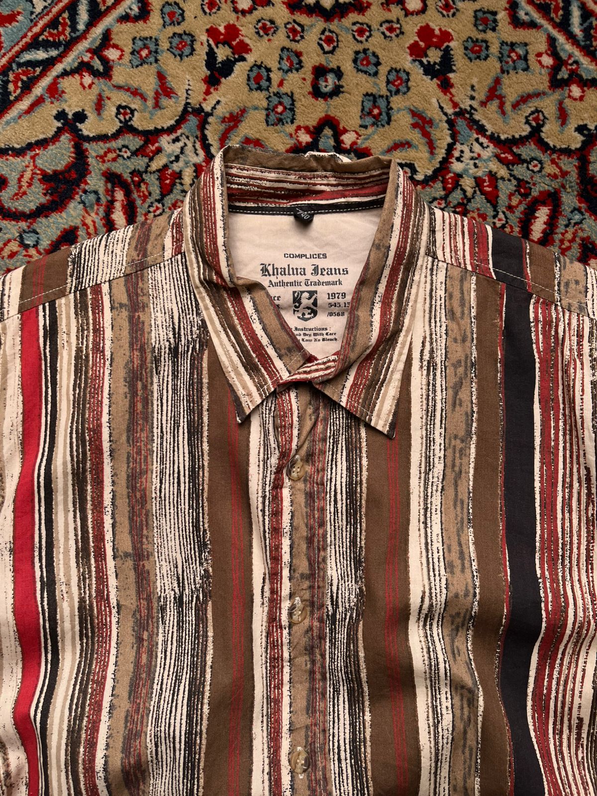 Vintage COMPLICES Khalua Jeans Vertical Earth Tone Stripe BUTTON DOWN SHIRT