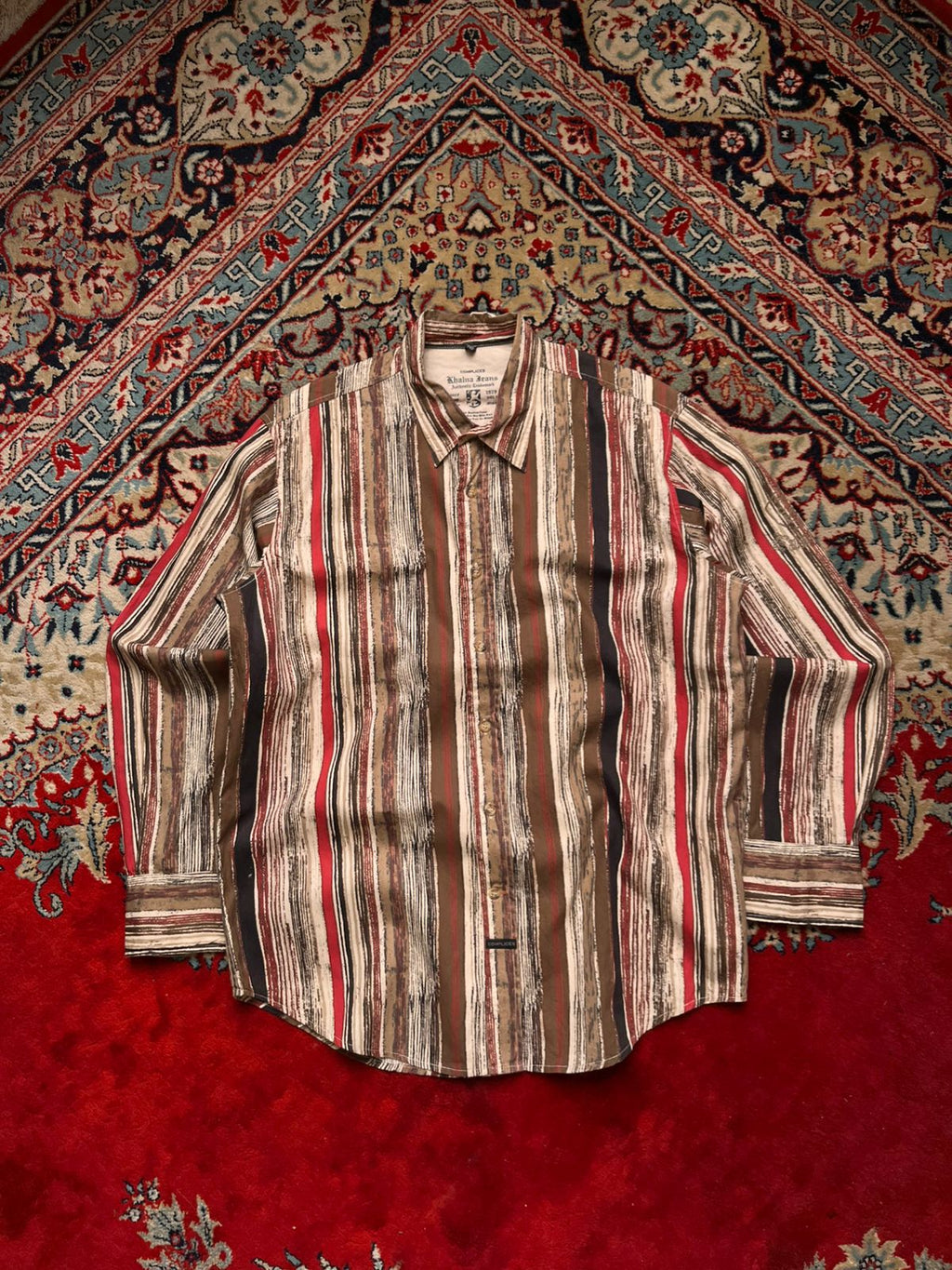 Vintage COMPLICES Khalua Jeans Vertical Earth Tone Stripe BUTTON DOWN SHIRT