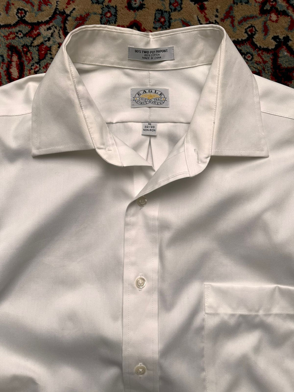 EAGLE Shirtmakers Cotton 80s Two Ply Pinpoint White BUTTON DOWN SHIRT