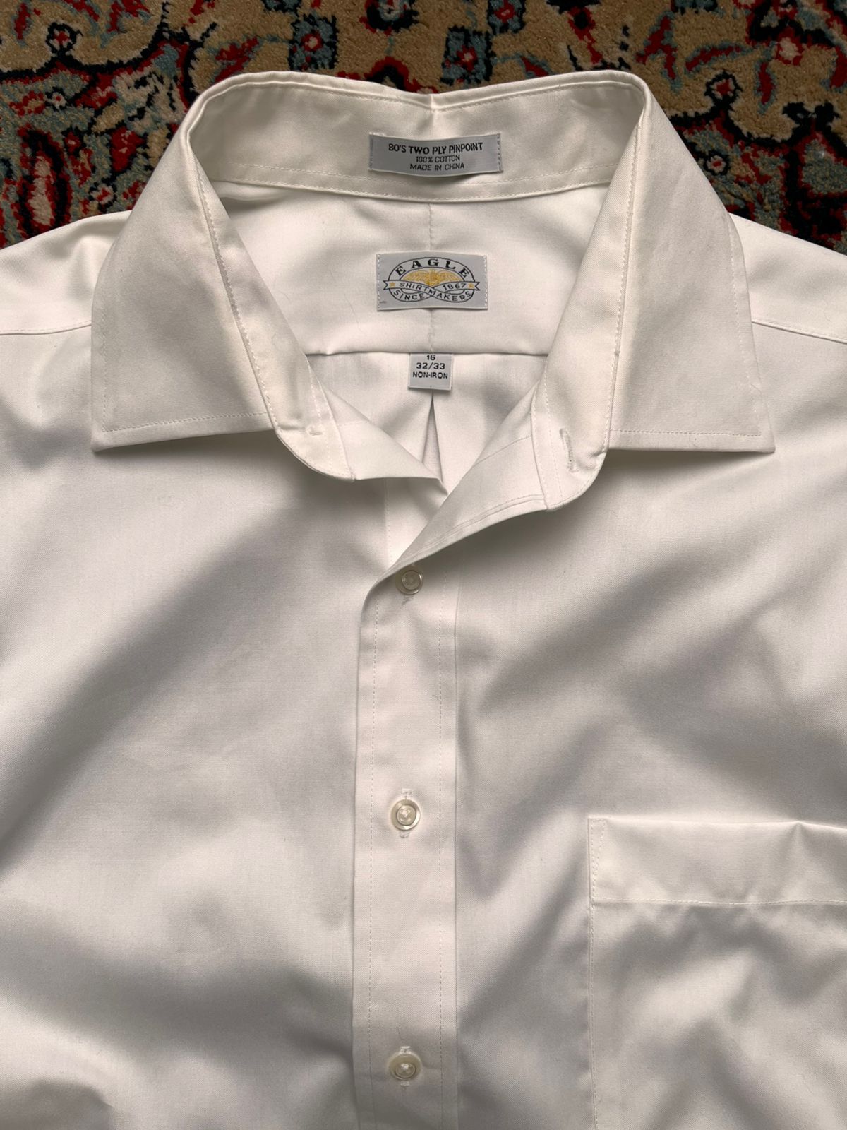 EAGLE Shirtmakers Cotton 80s Two Ply Pinpoint White BUTTON DOWN SHIRT