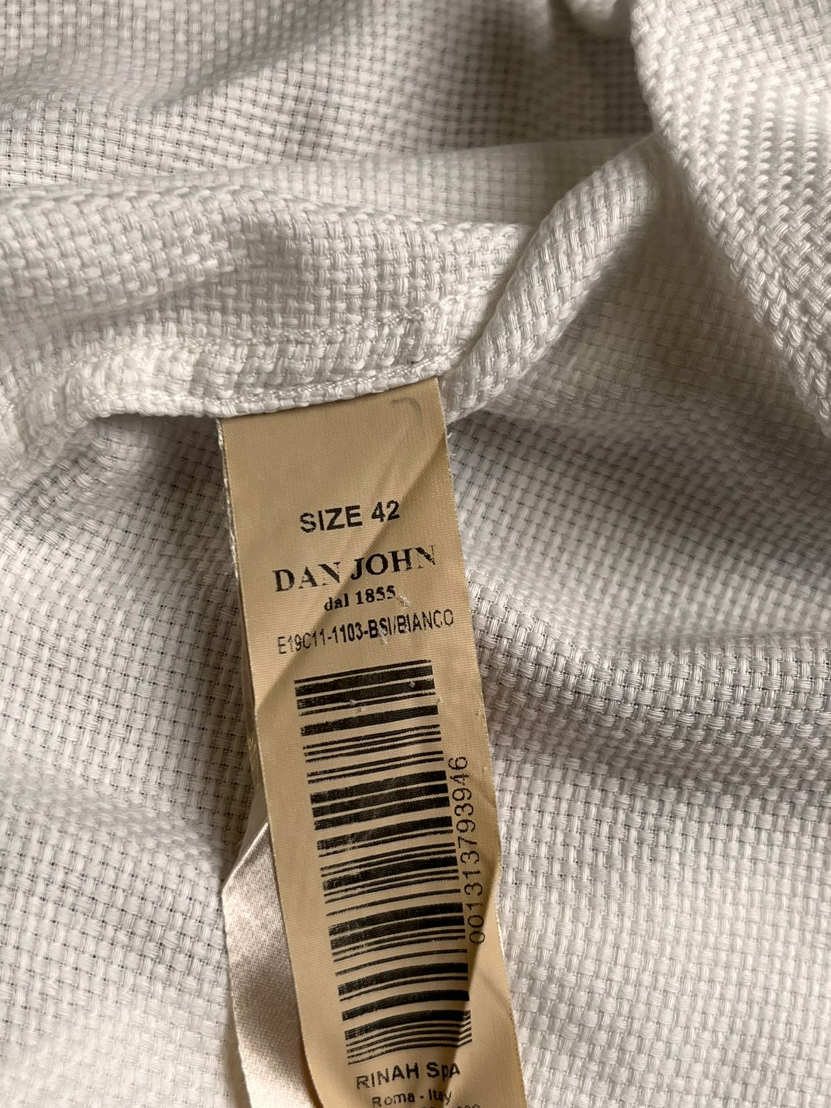 DAN JOHN Italy Puro Cotone White Textured Slim Fit BUTTON DOWN SHIRT