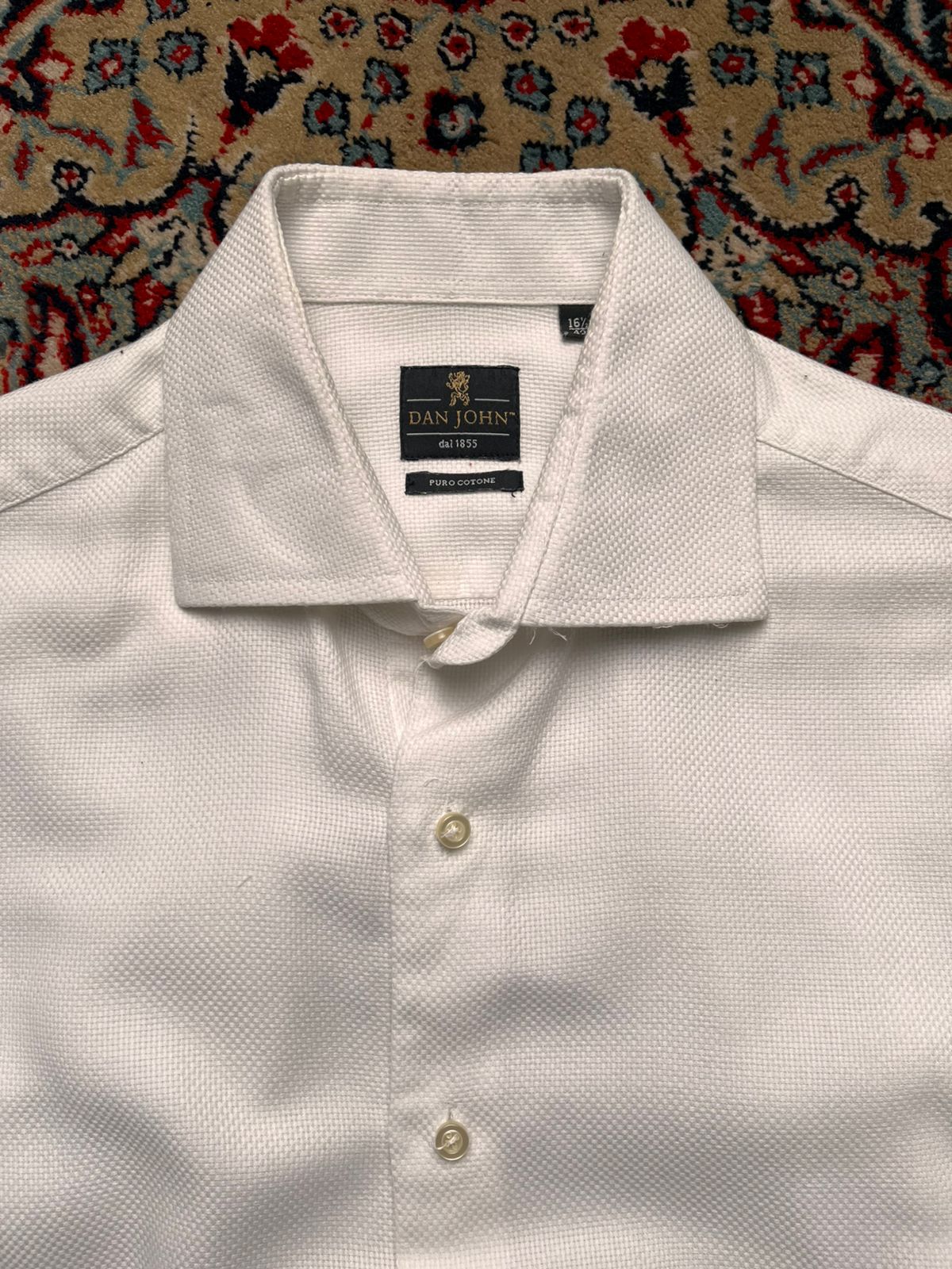DAN JOHN Italy Puro Cotone White Textured Slim Fit BUTTON DOWN SHIRT