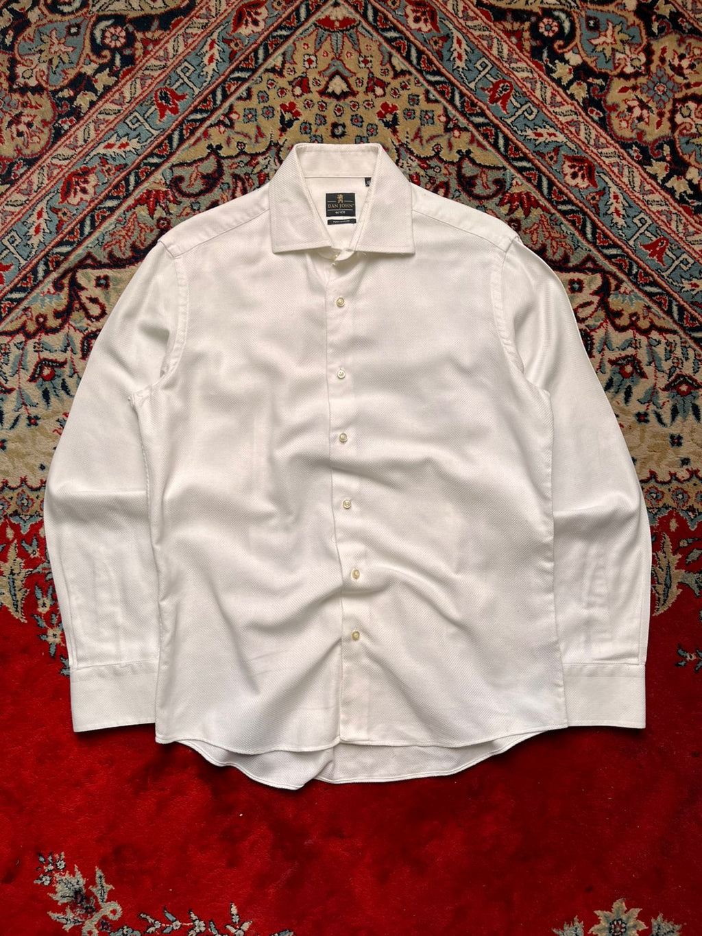 DAN JOHN Italy Puro Cotone White Textured Slim Fit BUTTON DOWN SHIRT