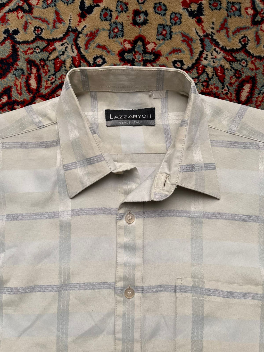 Lazzarych Italy Beige Grey Plaid Casual Pocket BUTTON DOWN SHIRT