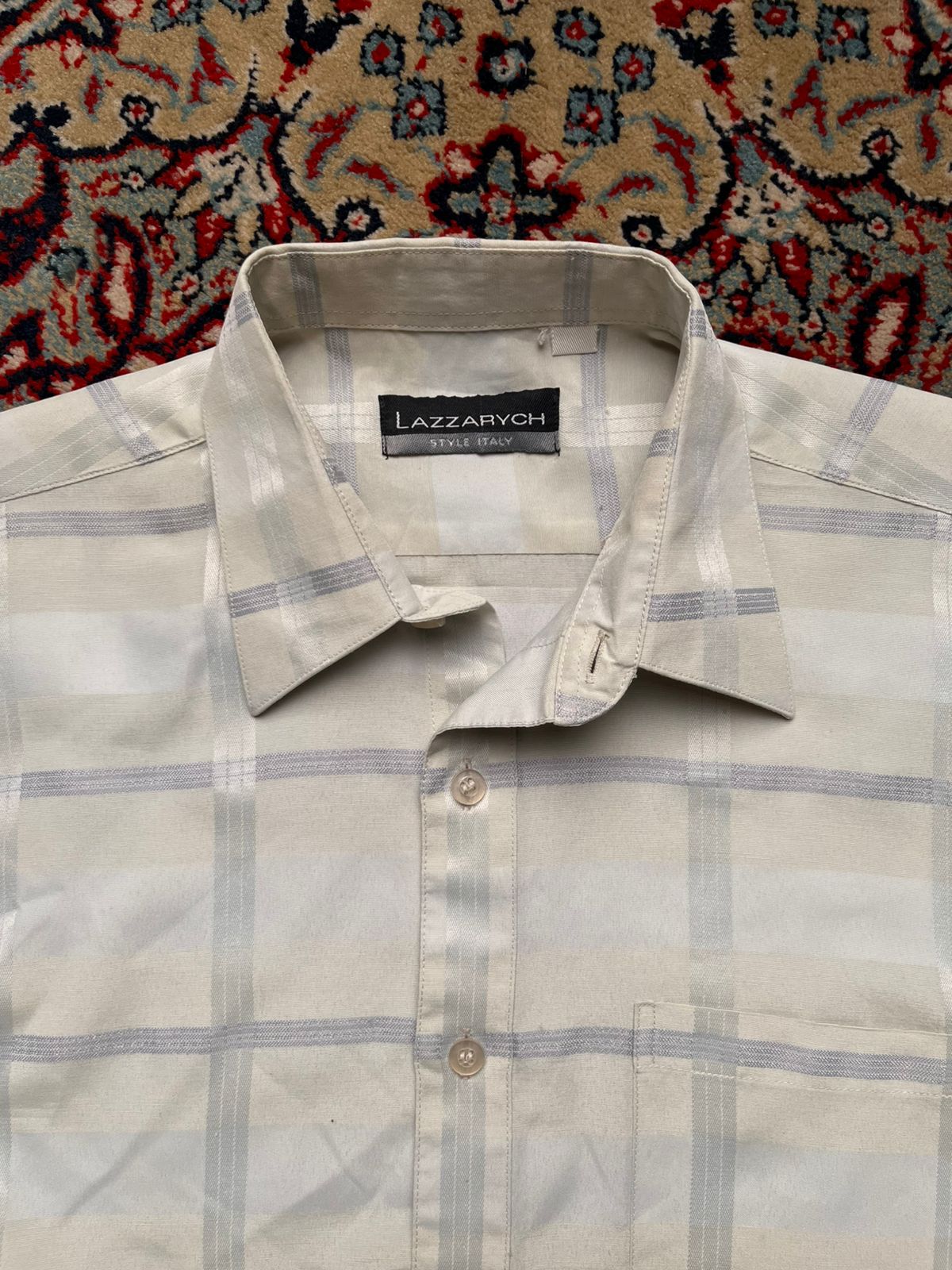 Lazzarych Italy Beige Grey Plaid Casual Pocket BUTTON DOWN SHIRT