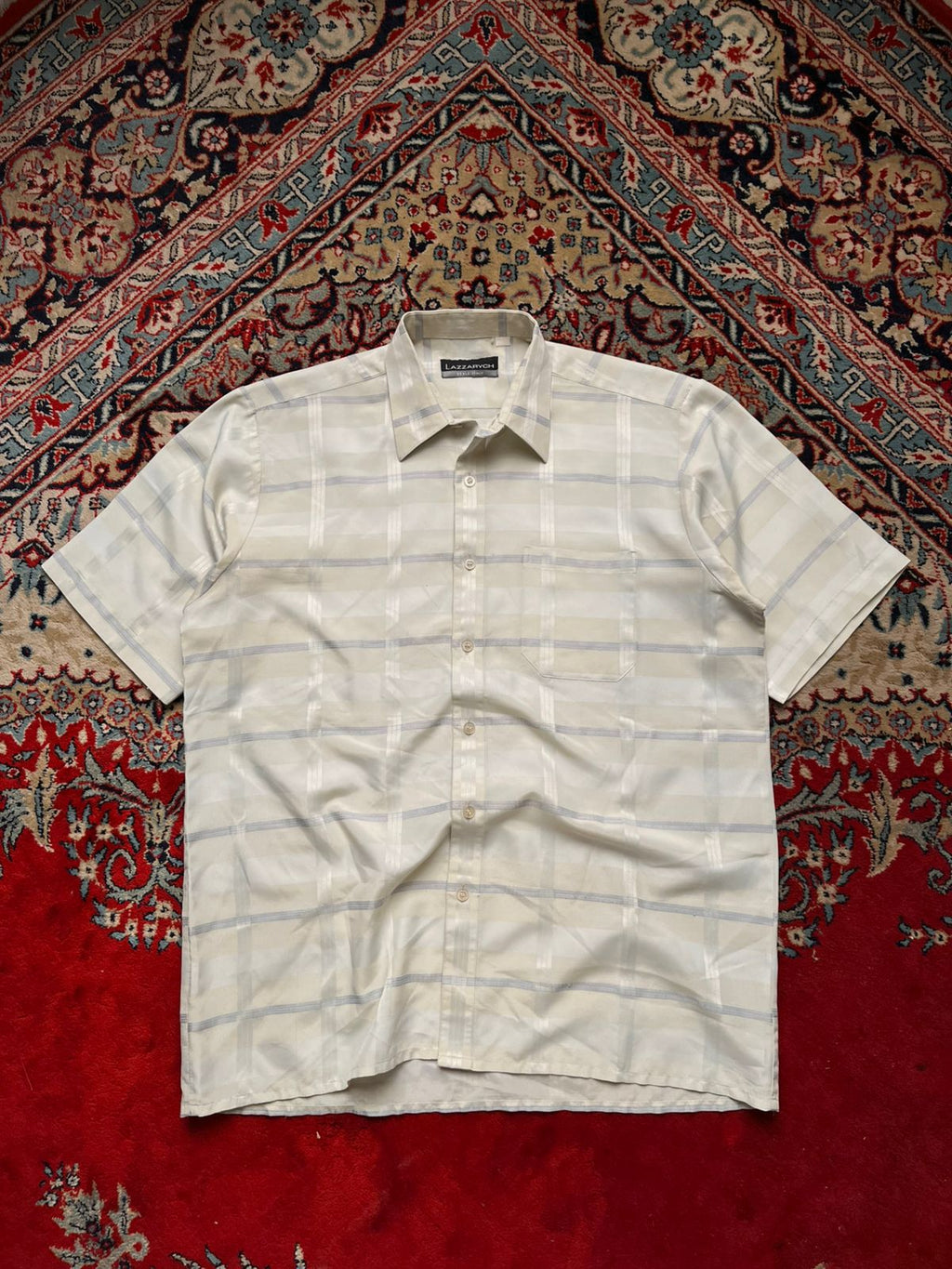 Lazzarych Italy Beige Grey Plaid Casual Pocket BUTTON DOWN SHIRT