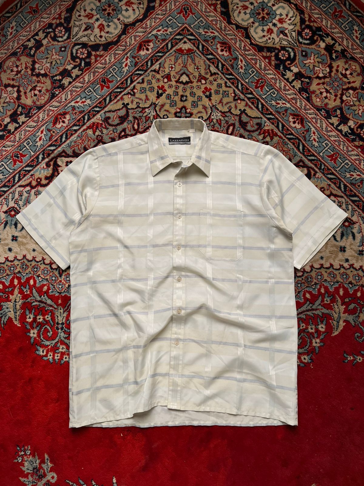 Lazzarych Italy Beige Grey Plaid Casual Pocket BUTTON DOWN SHIRT