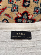 Zara Men's White Textured Waffle Knit Slim Fit Crewneck TEE