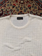 Zara Men's White Textured Waffle Knit Slim Fit Crewneck TEE