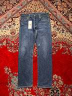 LEVIS 501 ORIGINAL STRAIGHT FIT DARK WASH DENIM JEANS - 34