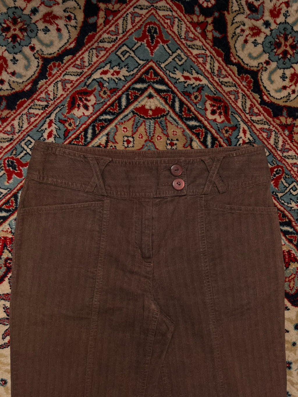 PER UNA M&S HERRINGBONE TEXTURE BROWN TROUSER