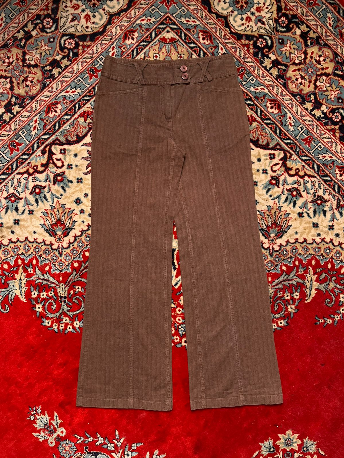 PER UNA M&S HERRINGBONE TEXTURE BROWN TROUSER