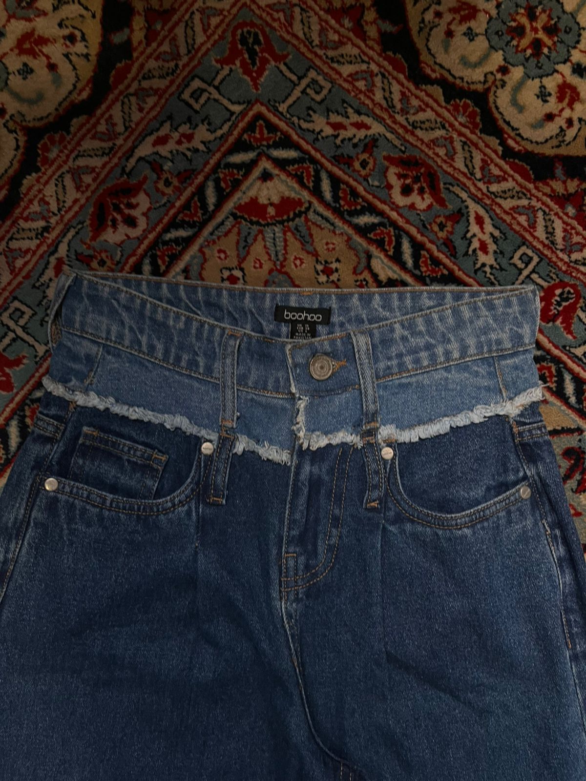 BOOHOO Double Waistband Frayed JEANS