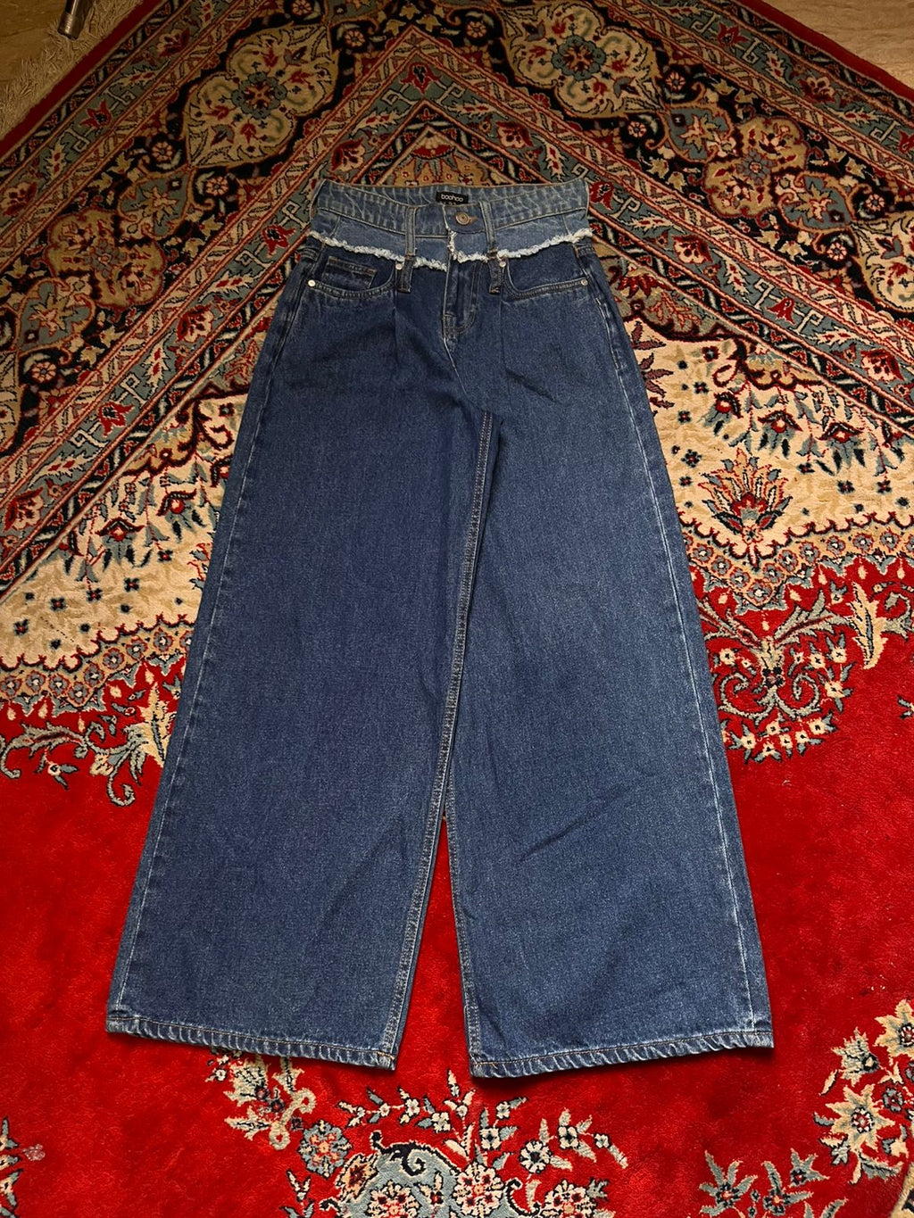 BOOHOO Double Waistband Frayed JEANS
