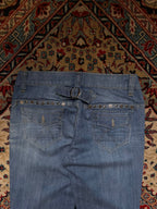 VINTAGE ACCESTAR STUDDED CINCH BACK FLARE BLUE DENIM JEANS