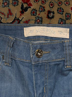 VINTAGE ACCESTAR STUDDED CINCH BACK FLARE BLUE DENIM JEANS