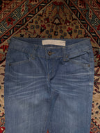 VINTAGE ACCESTAR STUDDED CINCH BACK FLARE BLUE DENIM JEANS