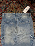 BERSHKA BAGGY LIGHT WASH MULTI POCKET DENIM CARGO PANTS - 26