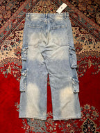 BERSHKA BAGGY LIGHT WASH MULTI POCKET DENIM CARGO PANTS - 26