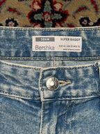 BERSHKA BAGGY LIGHT WASH MULTI POCKET DENIM CARGO PANTS - 26