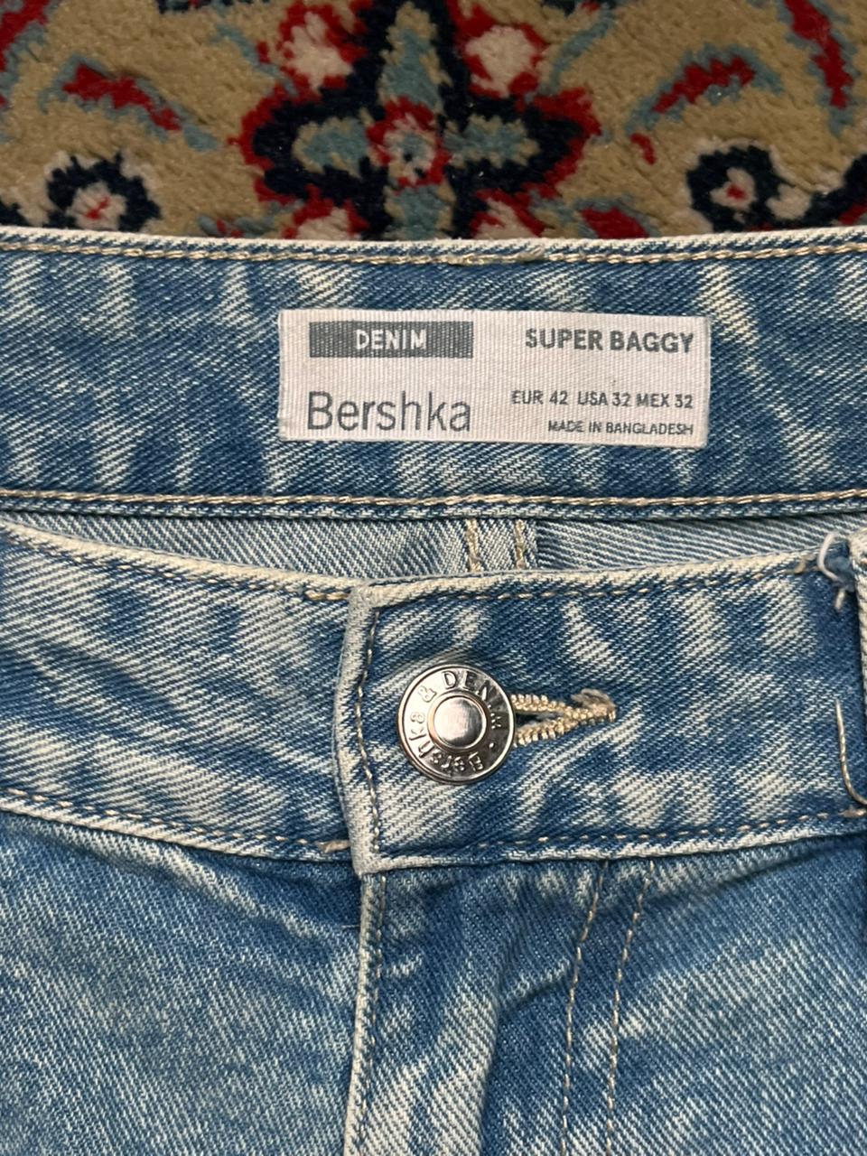 BERSHKA BAGGY LIGHT WASH MULTI POCKET DENIM CARGO PANTS - 34