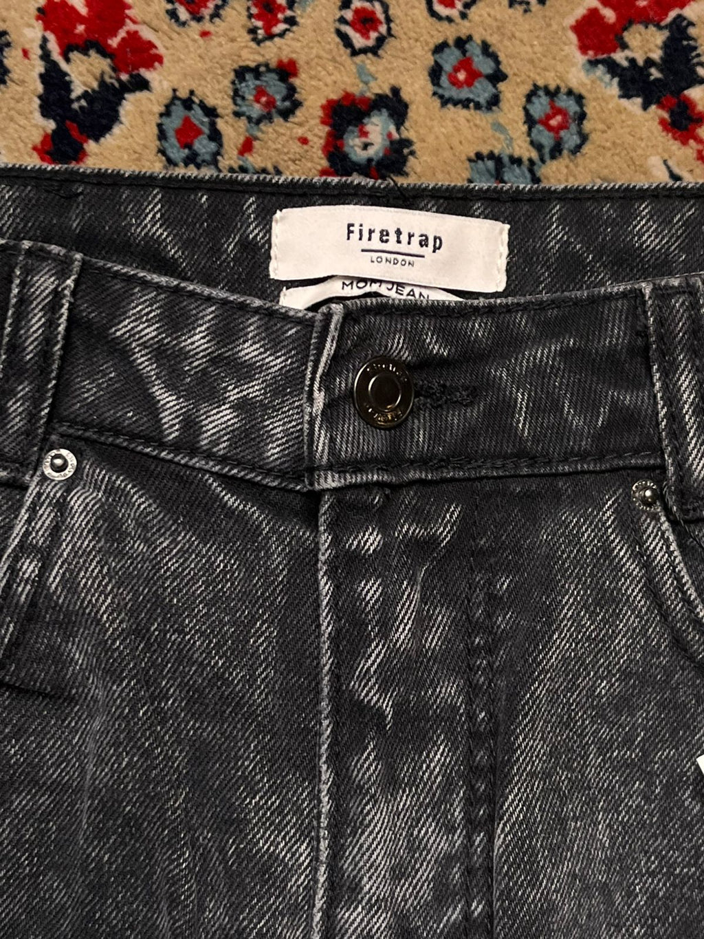Firetrap London Black Acid Wash MOM JEANS