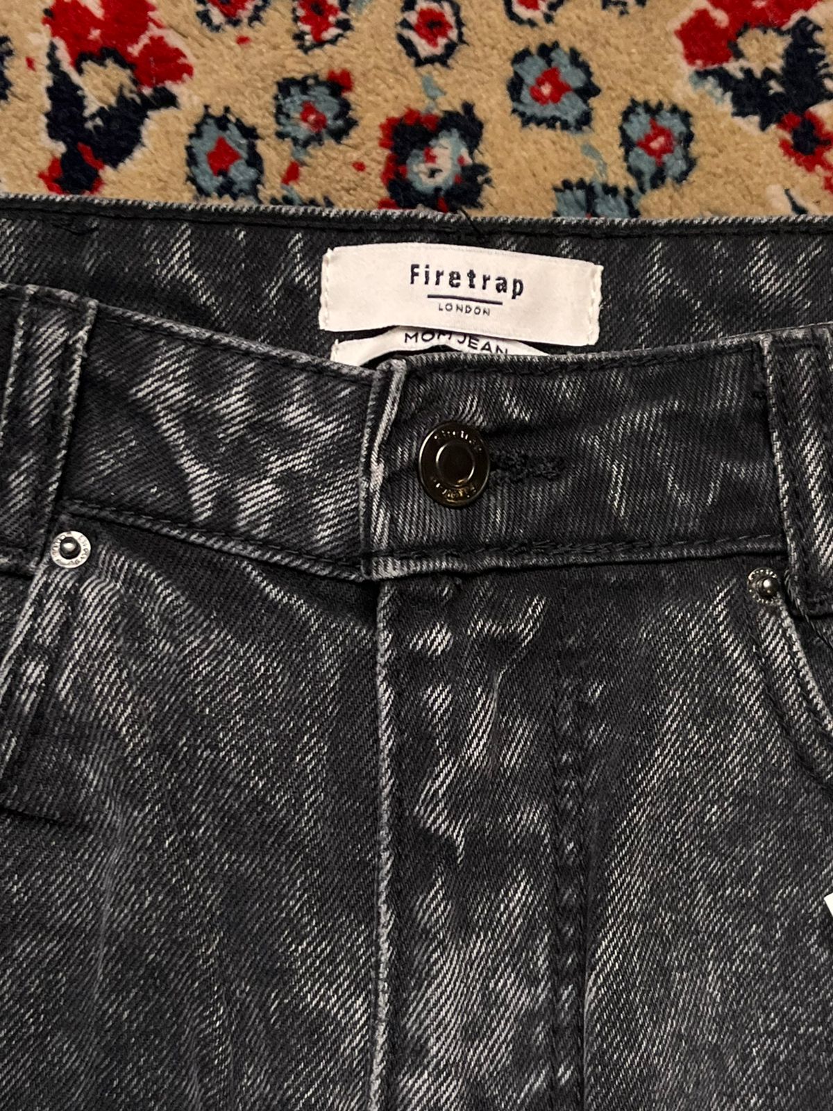 Firetrap London Black Acid Wash MOM JEANS